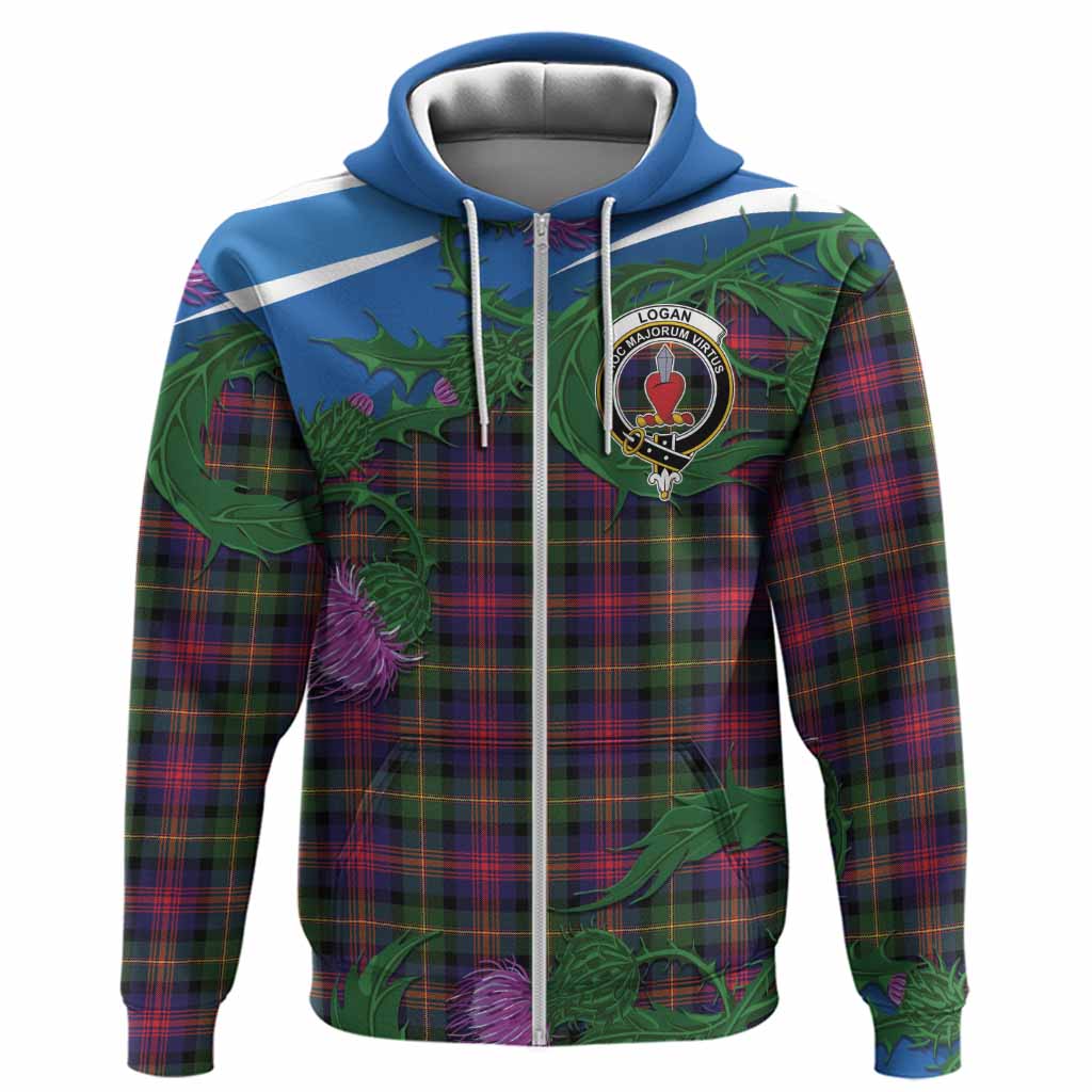 Logan Tartan Family Crest Hoodie Thistle in Minimalism