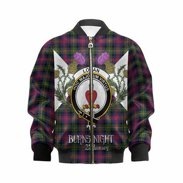 Logan Tartan Family Crest Kid Bomber Jacket Scottish Burns Night Thistle Floral