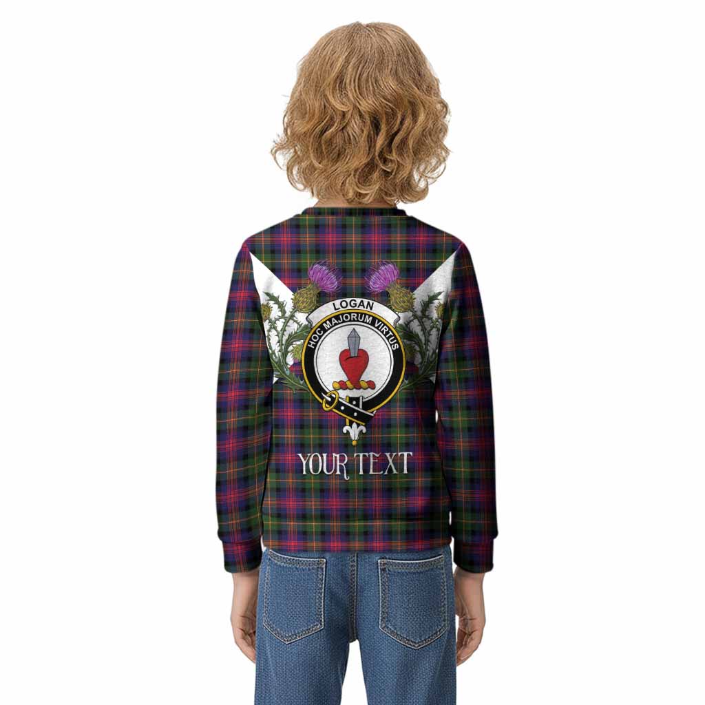 Logan Tartan Family Crest Kid Knitted Sweatshirt Scottish Burns Night Thistle Floral
