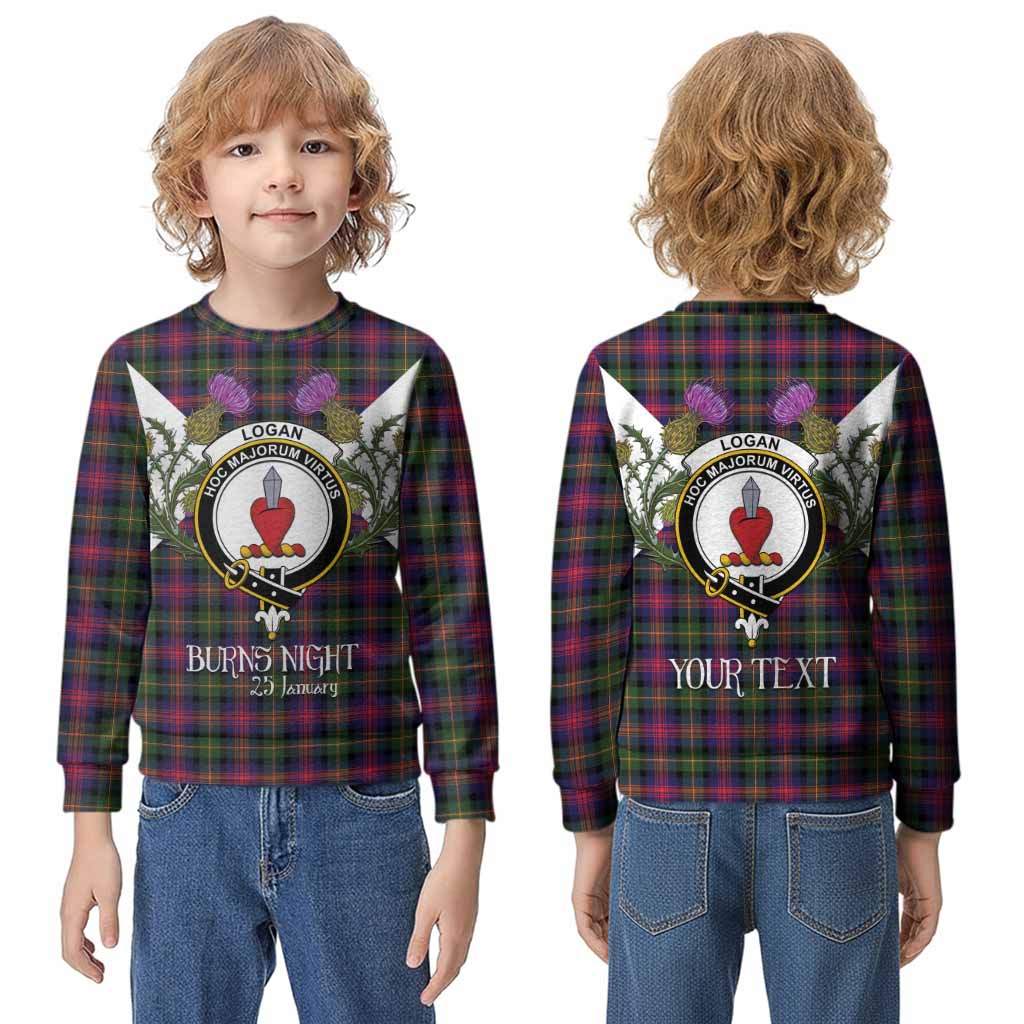 Logan Tartan Family Crest Kid Knitted Sweatshirt Scottish Burns Night Thistle Floral