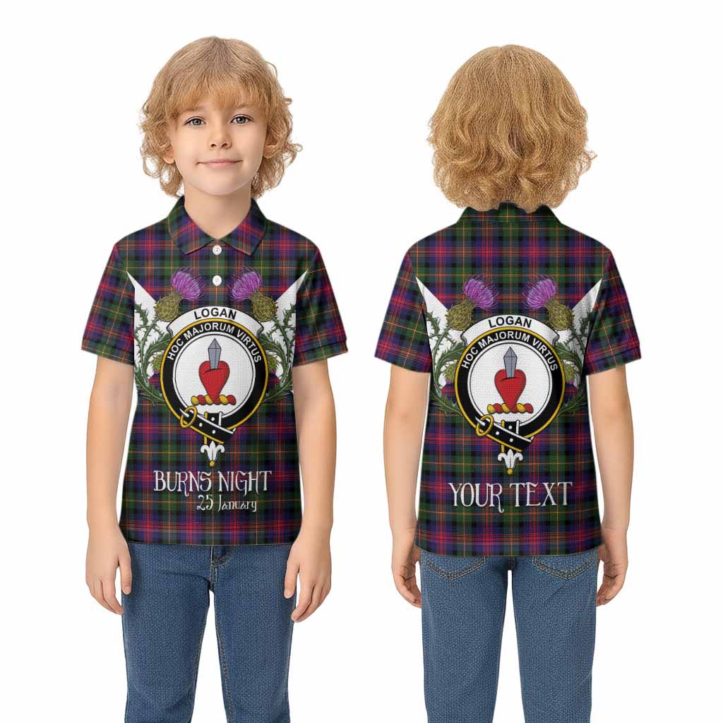 Logan Tartan Family Crest Kid Polo Shirt Scottish Burns Night Thistle Floral