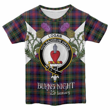 Logan Tartan Family Crest Kid T-shirt Scottish Burns Night Thistle Floral