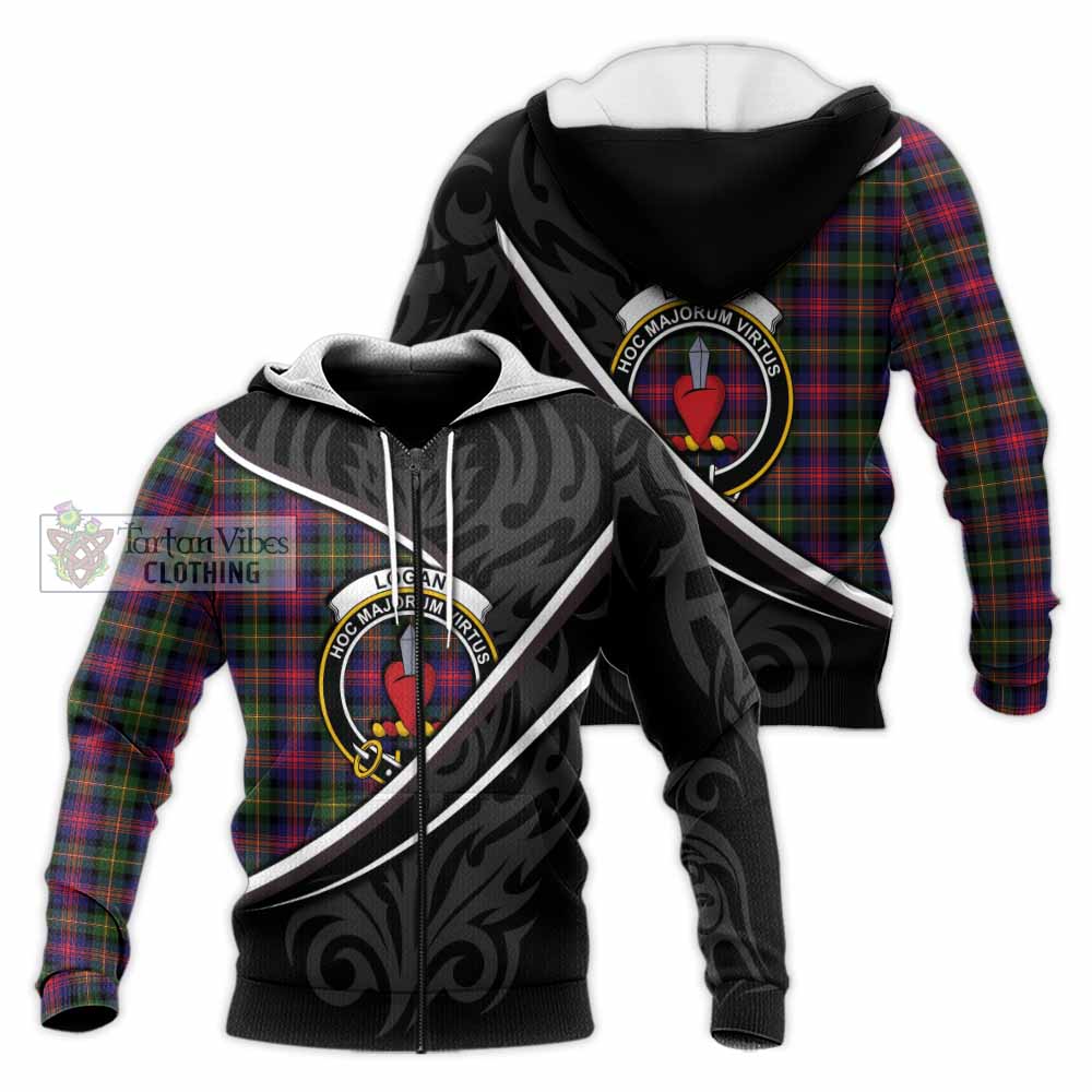 Logan Tartan Family Crest Knitted Hoodie Celtic Scottish Thistle Floral - Tartan Vibes Clothing