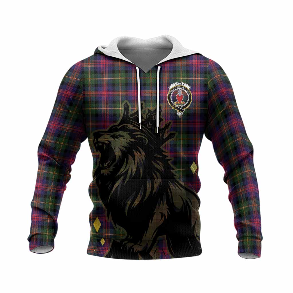 Logan Tartan Family Crest Knitted Hoodie Crowned Lion Roaring