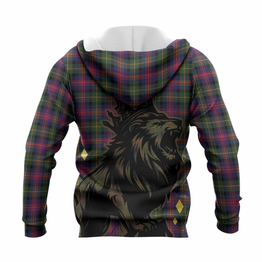 Logan Tartan Family Crest Knitted Hoodie Crowned Lion Roaring