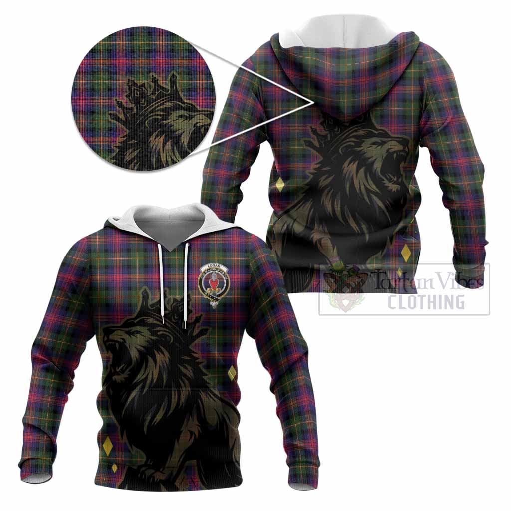 Logan Tartan Family Crest Knitted Hoodie Crowned Lion Roaring