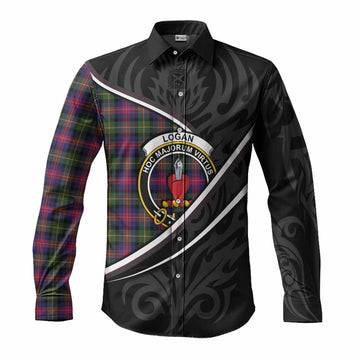 Logan Tartan Family Crest Long Sleeve Button Shirts Celtic Scottish Thistle Floral