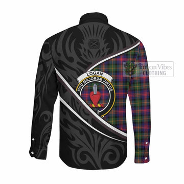 Logan Tartan Family Crest Long Sleeve Button Shirts Celtic Scottish Thistle Floral