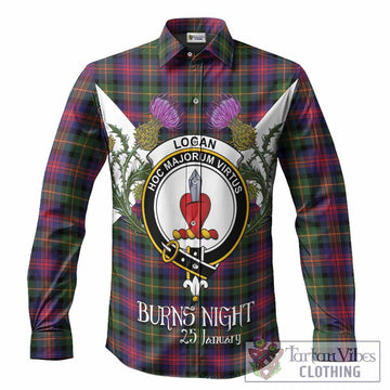 Logan Tartan Family Crest Long Sleeve Button Shirts Scottish Burns Night Thistle Floral