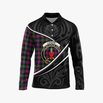 Logan Tartan Family Crest Long Sleeve Polo Shirt Celtic Scottish Thistle Floral