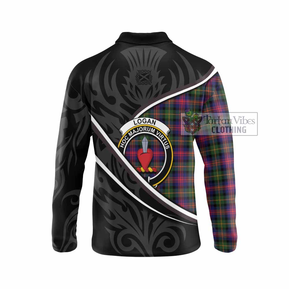 Logan Tartan Family Crest Long Sleeve Polo Shirt Celtic Scottish Thistle Floral - Tartan Vibes Clothing