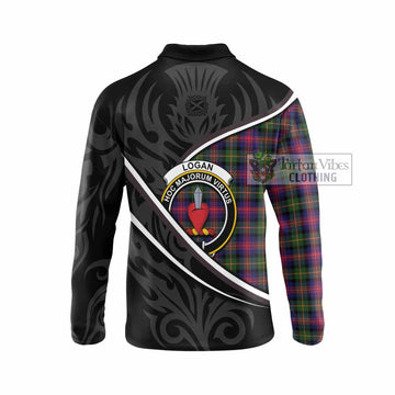 Logan Tartan Family Crest Long Sleeve Polo Shirt Celtic Scottish Thistle Floral