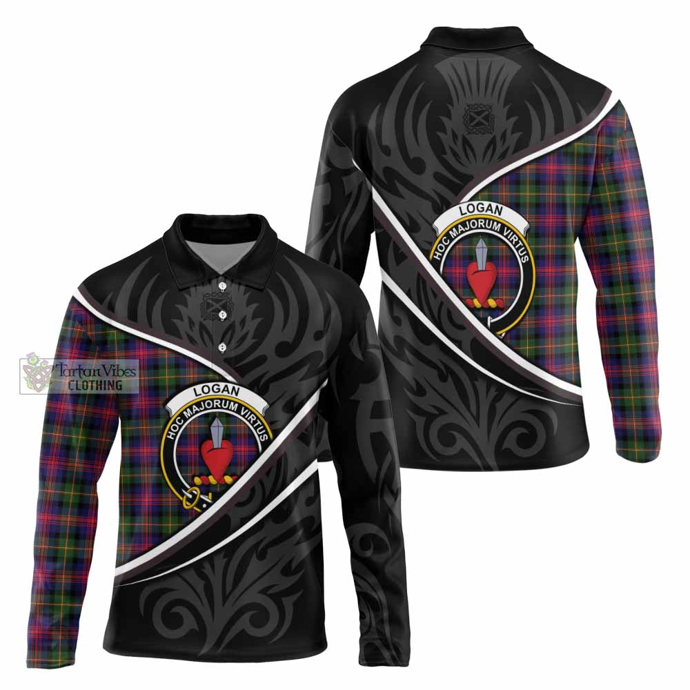 Logan Tartan Family Crest Long Sleeve Polo Shirt Celtic Scottish Thistle Floral - Tartan Vibes Clothing