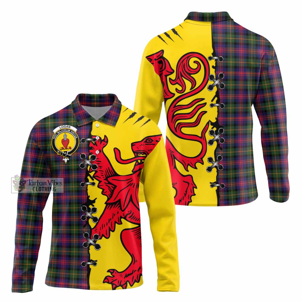 Logan Tartan Family Crest Long Sleeve Polo Shirt Lion Rampant Honor - Tartan Vibes Clothing