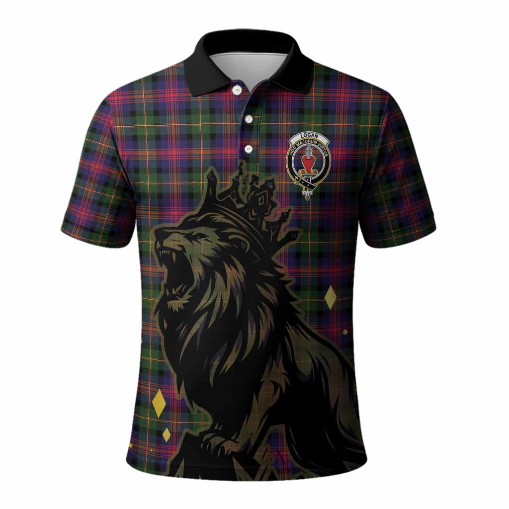 Logan Tartan Family Crest Polo Shirt Crowned Lion Roaring