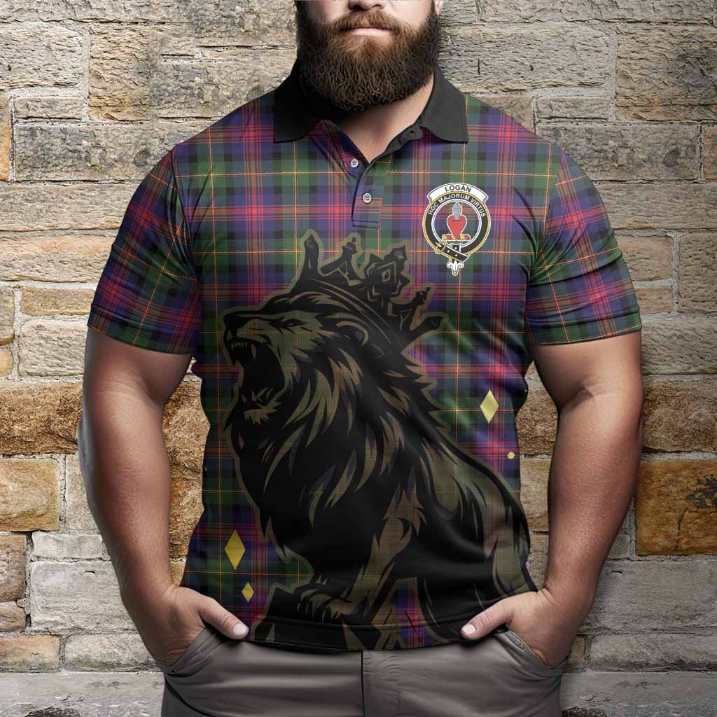 Logan Tartan Family Crest Polo Shirt Crowned Lion Roaring
