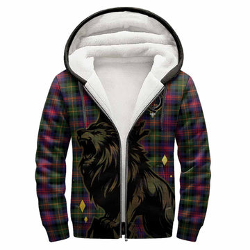 Logan Tartan Family Crest Sherpa Hoodie Crowned Lion Roaring