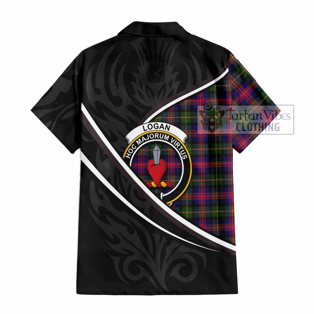 Logan Tartan Family Crest Short Sleeve Button Shirt Celtic Scottish Thistle Floral - Tartan Vibes Clothing