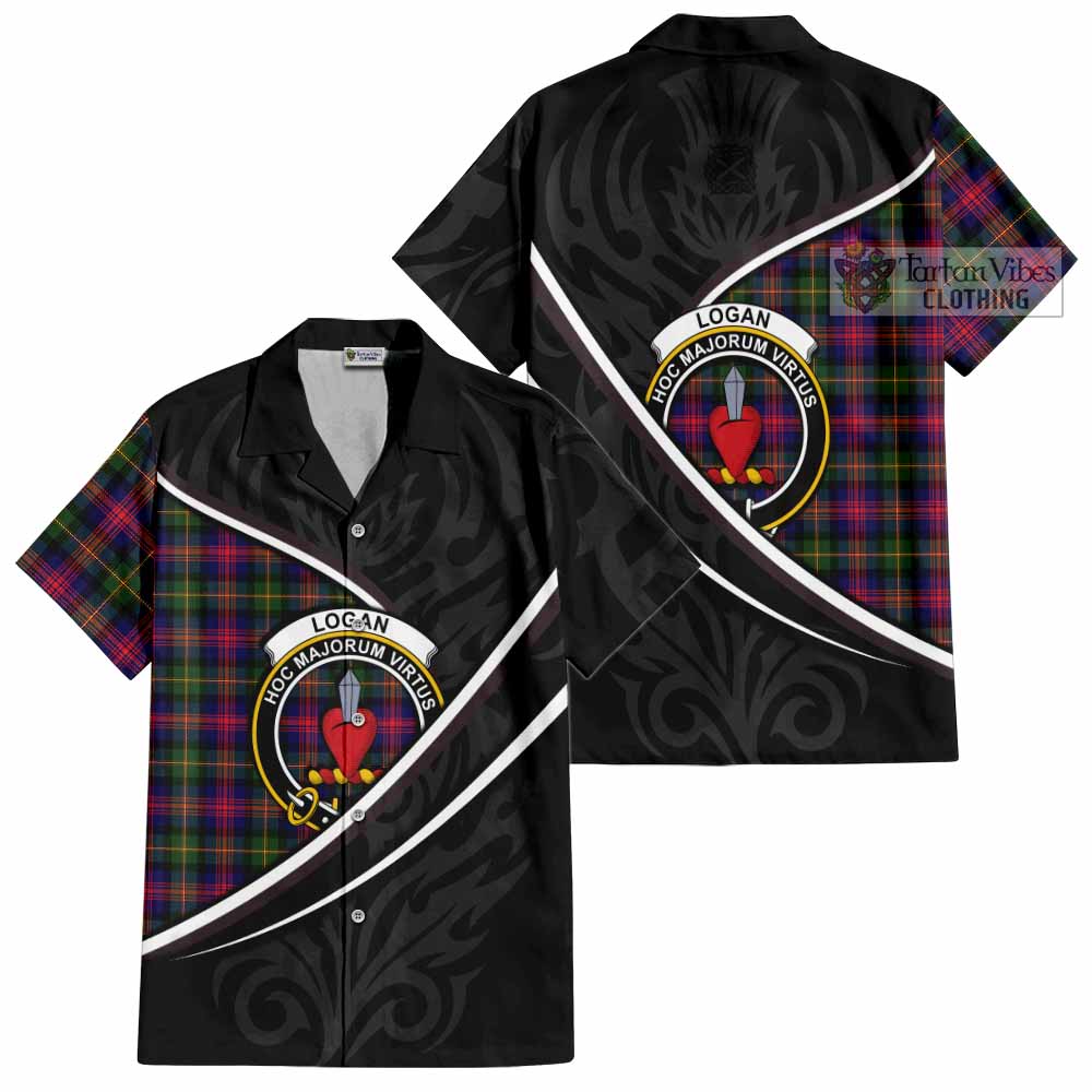 Logan Tartan Family Crest Short Sleeve Button Shirt Celtic Scottish Thistle Floral - Tartan Vibes Clothing