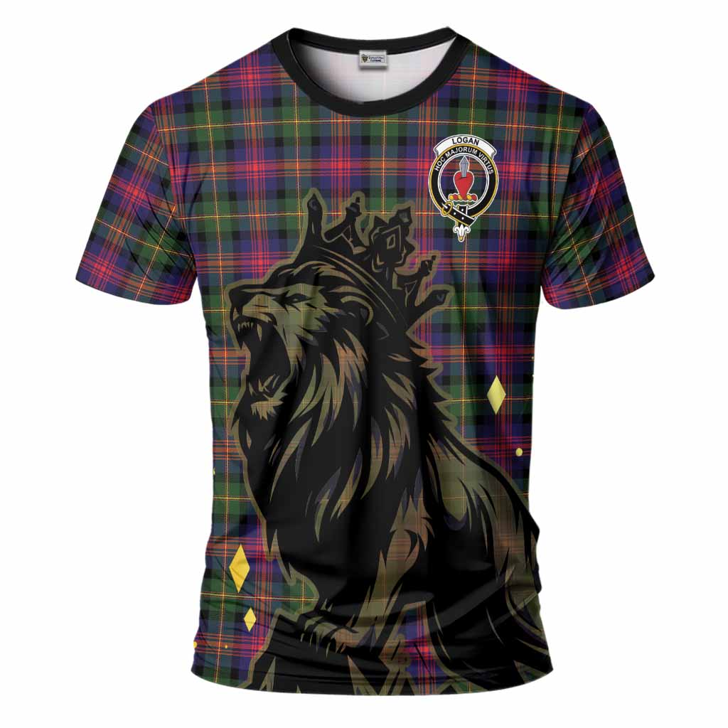 Logan Tartan Family Crest T-Shirt Crowned Lion Roaring