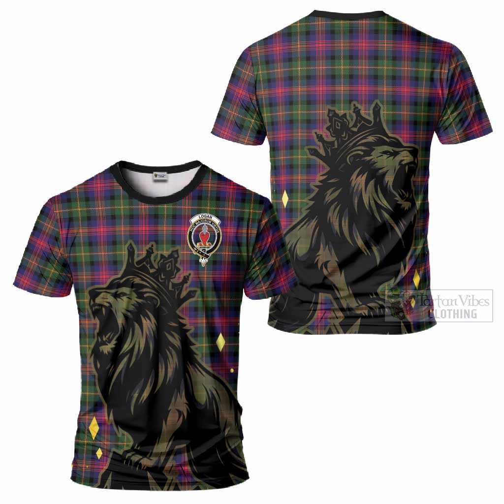 Logan Tartan Family Crest T-Shirt Crowned Lion Roaring