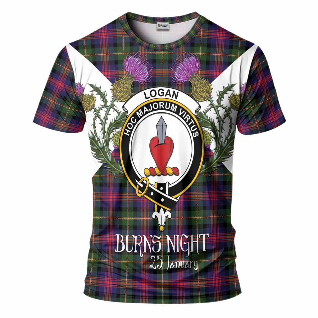 Logan Tartan Family Crest T-Shirt Scottish Burns Night Thistle Floral