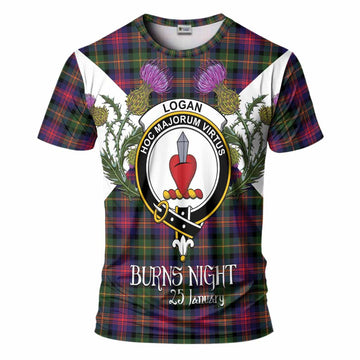 Logan Tartan Family Crest T-Shirt Scottish Burns Night Thistle Floral