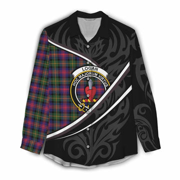 Logan Tartan Family Crest Women Casual Shirt Celtic Scottish Thistle Floral