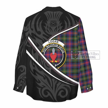 Logan Tartan Family Crest Women Casual Shirt Celtic Scottish Thistle Floral