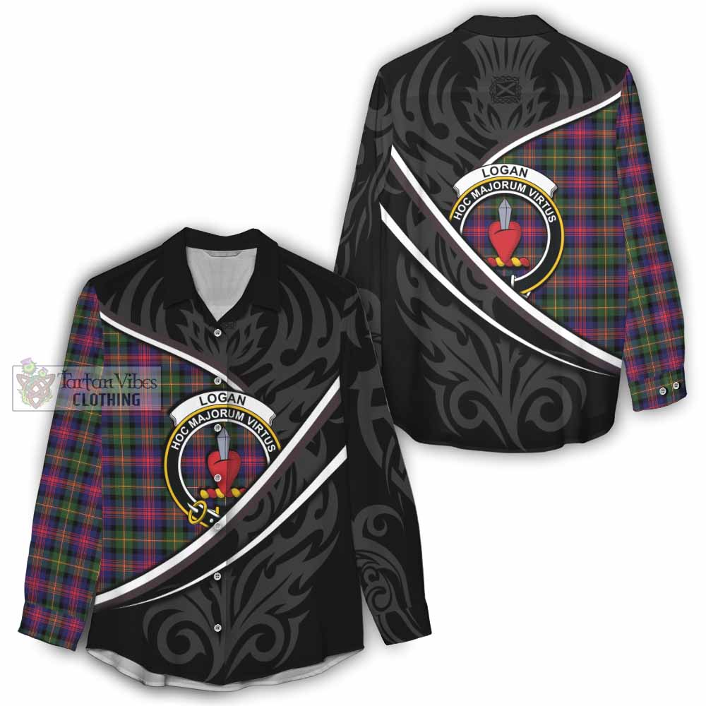 Logan Tartan Family Crest Women Casual Shirt Celtic Scottish Thistle Floral - Tartan Vibes Clothing