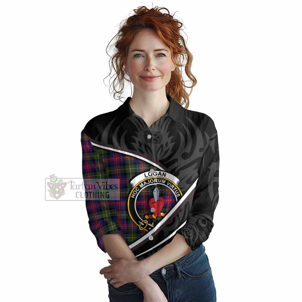 Logan Tartan Family Crest Women Casual Shirt Celtic Scottish Thistle Floral - Tartan Vibes Clothing