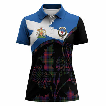 Logan Tartan Family Crest Women Polo Shirt Scotland Thistle Floral Flag Style