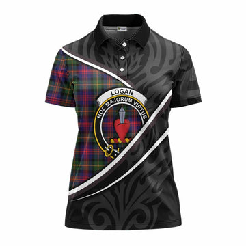 Logan Tartan Family Crest Women's Polo Shirt Celtic Scottish Thistle Floral