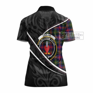 Logan Tartan Family Crest Women's Polo Shirt Celtic Scottish Thistle Floral