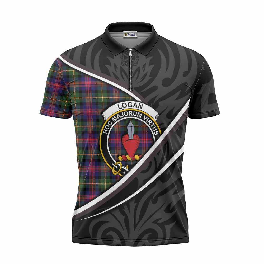 Logan Tartan Family Crest Zipper Polo Shirt Celtic Scottish Thistle Floral - Tartan Vibes Clothing