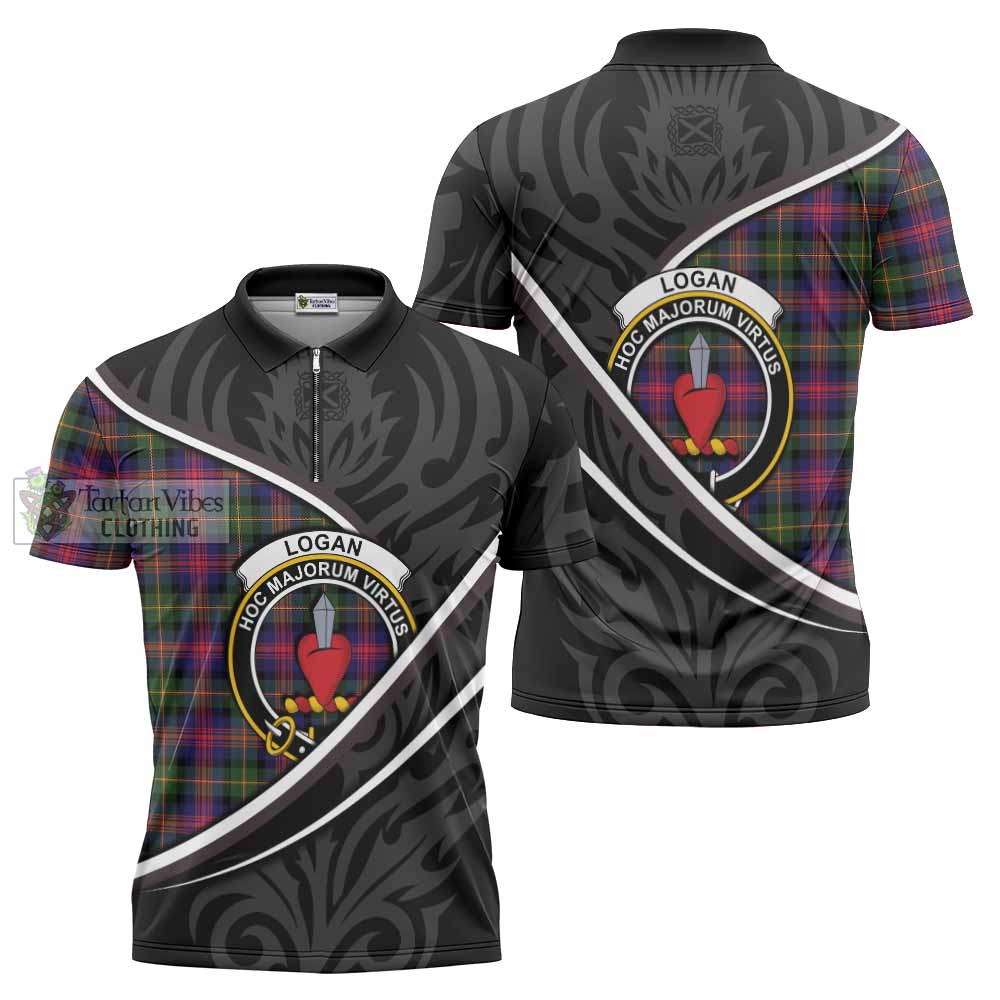 Logan Tartan Family Crest Zipper Polo Shirt Celtic Scottish Thistle Floral - Tartan Vibes Clothing