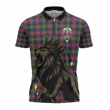 Logan Tartan Family Crest Zipper Polo Shirt Crowned Lion Roaring