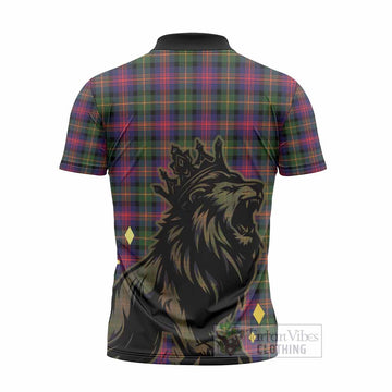 Logan Tartan Family Crest Zipper Polo Shirt Crowned Lion Roaring