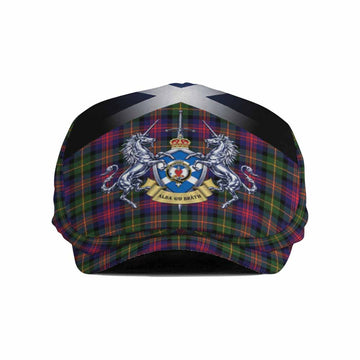 Logan Tartan Flat Cap, Jeff Cap Alba Gu Brath Unicorn Crest