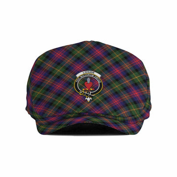 Logan Tartan Flat Cap, Jeff Cap Cross Style with Family Crest