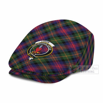 Logan Tartan Flat Cap, Jeff Cap Cross Style with Family Crest