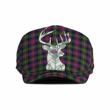 Logan Tartan Flat Cap, Jeff Cap Scottish Stag Thistle Floral Art