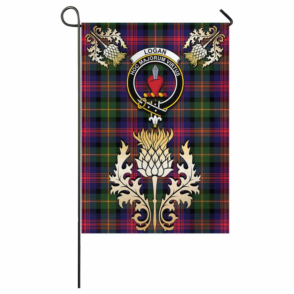 Logan Tartan Garden Flag with Golden Regal Scottish Thistle Emblem - Tartan Vibes Clothing
