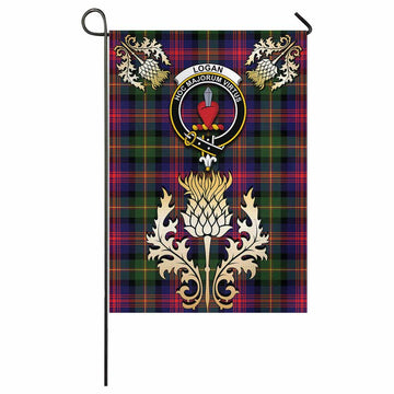 Logan Tartan Garden Flag with Golden Regal Scottish Thistle Emblem