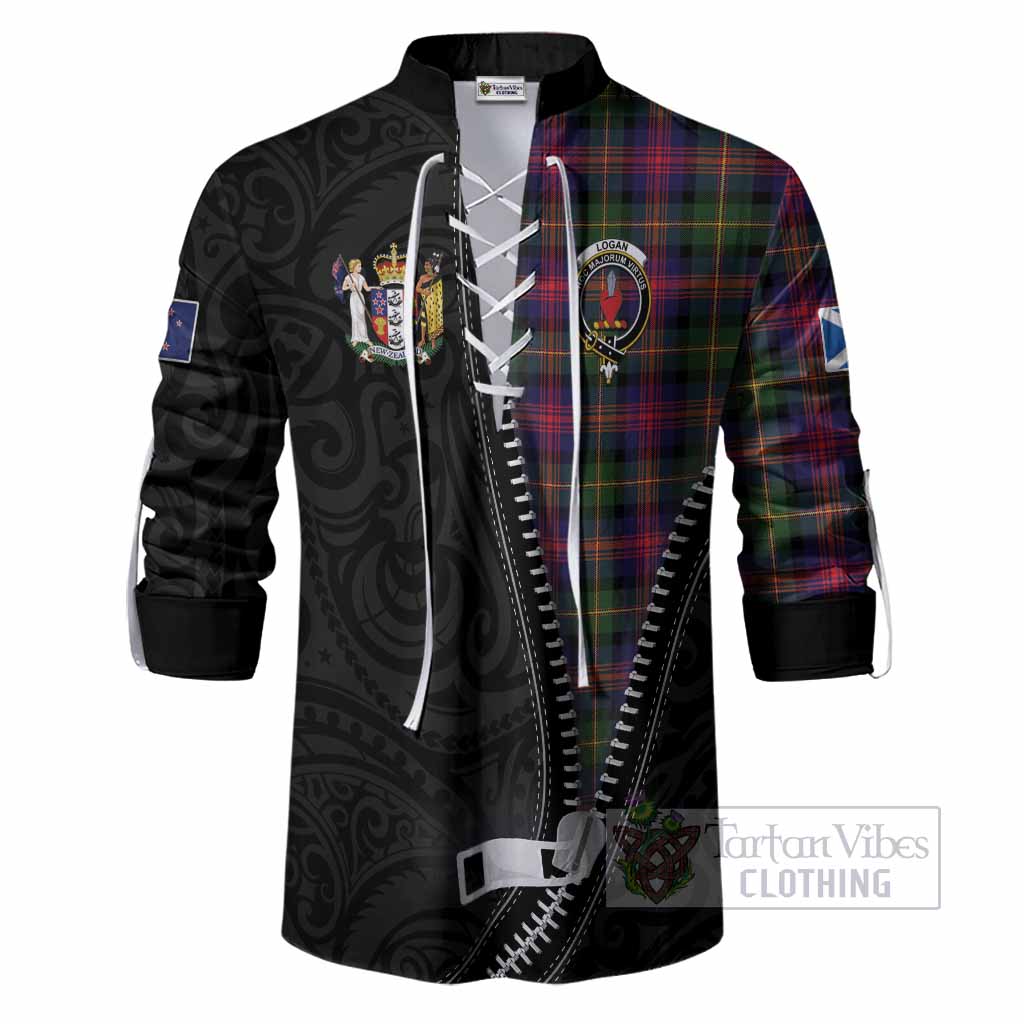 Logan Tartan Ghillie Shirt New Zealand Pattern Unique Zipper Stylized