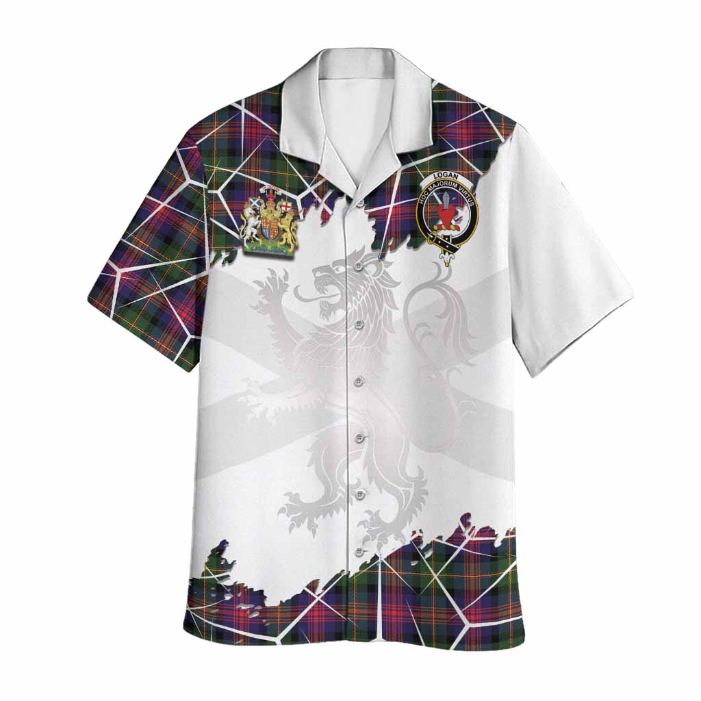 Logan Tartan Hawaiian Shirt with Family Crest and Lion Rampant Grunge Style