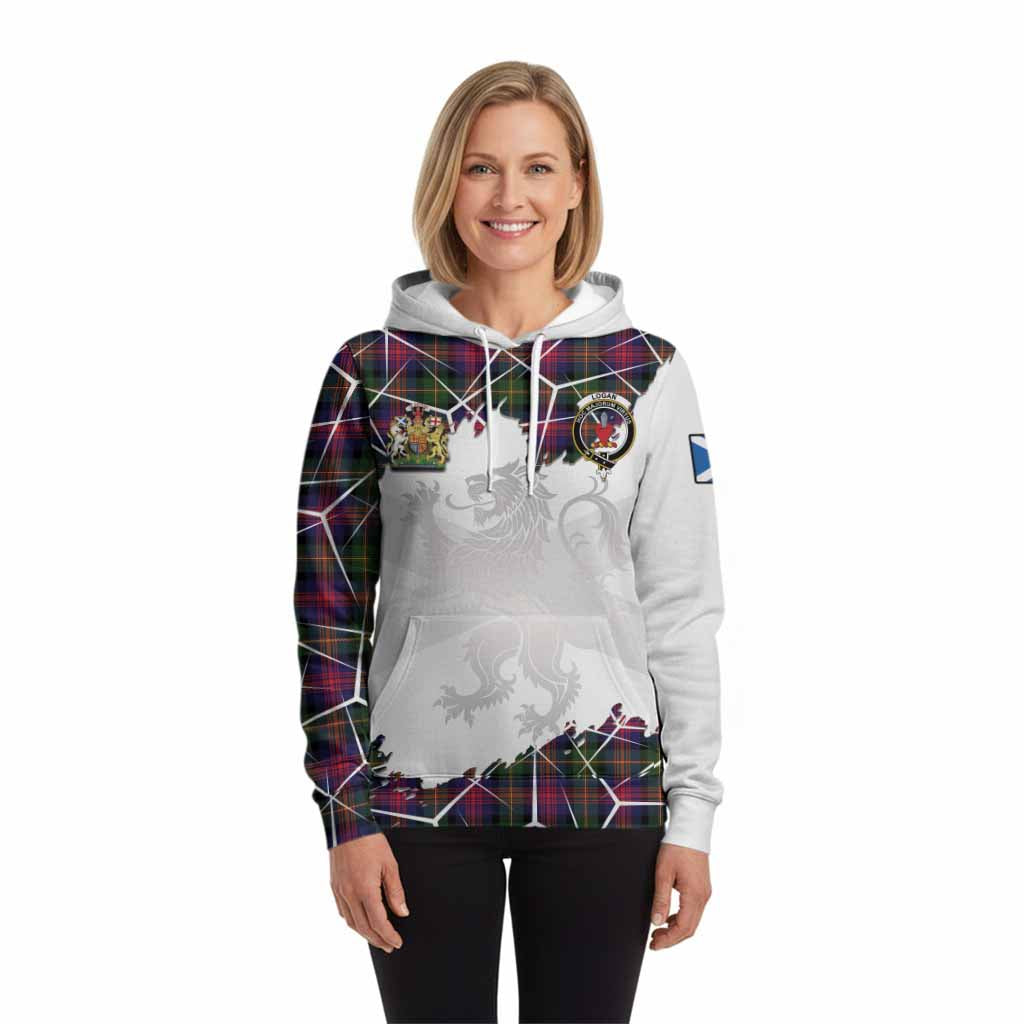 Logan Tartan Hoodie with Family Crest and Lion Rampant Grunge Style