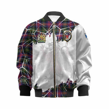 Logan Tartan Kid Bomber Jacket with Family Crest and Lion Rampant Grunge Style