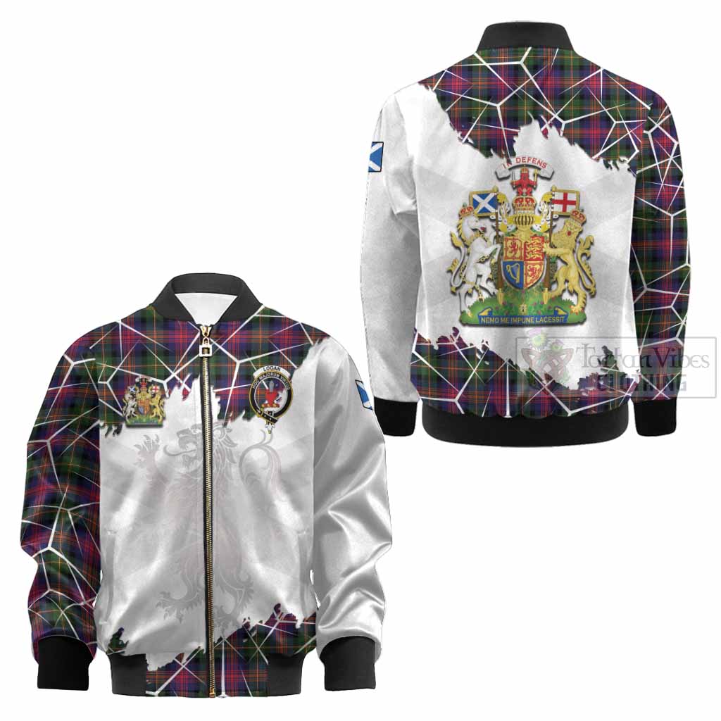 Logan Tartan Kid Bomber Jacket with Family Crest and Lion Rampant Grunge Style