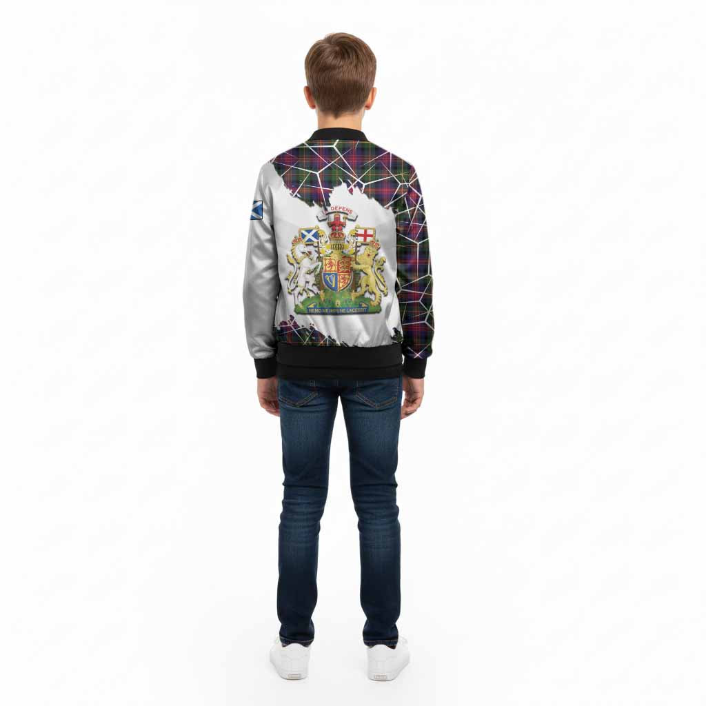 Logan Tartan Kid Bomber Jacket with Family Crest and Lion Rampant Grunge Style